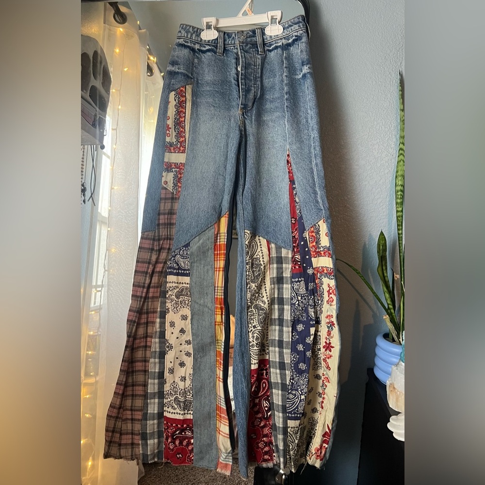 Free People Multicolor Patchwork Flare Jeans - image 2